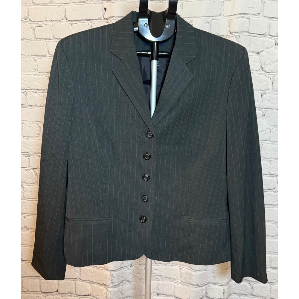 Chaps Womens 16 Pinstripe Blazer Jacket Charcoal Gray 5 Button Professional